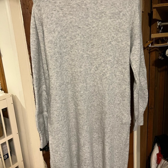 Cozy Light Grey Maternity Wrap Top Sweater Dress - Picture 3 of 4